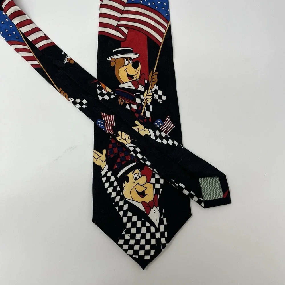 Vintage Cartoon Network Yogi Bear 1993 Patriotic Tie Hand Made In Korea